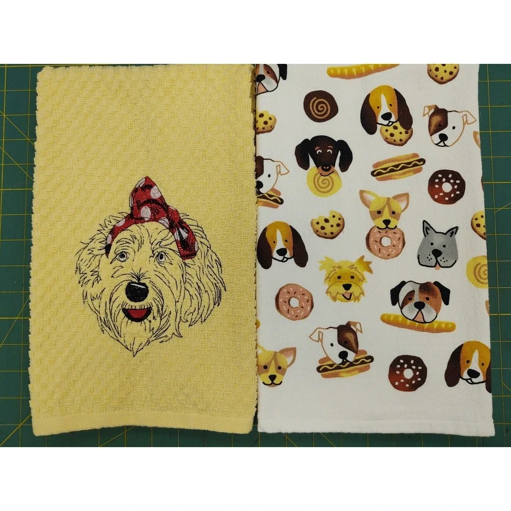 LABRADOODLE Dog With Headband Kitchen Bath Hand Bar Towel Set of 2